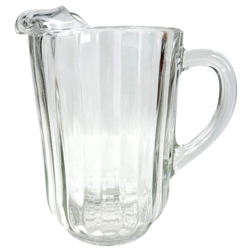 Vintage Jeannette National Clear Glass Ribbed Pitcher Ice Lip 63 OZ 7.5” Tall